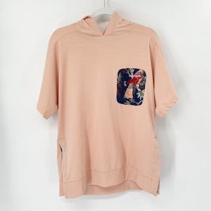 Columbia Park Short Sleeve Hoodie Top Sz L Orange Pocket‎ Hooded Pullover Slit